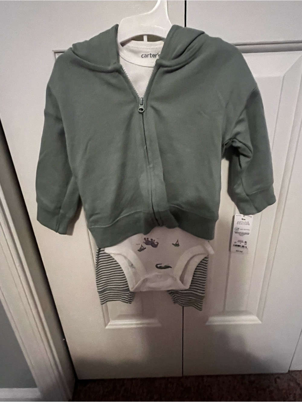 Carter's Green Zip-Up Hooded Sweatshirt Set 9 Months